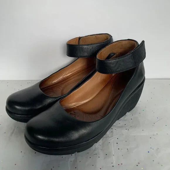 Clarks Artisan Clarene Tide Black Leather Ankle Strap Platform Wedges - Size 6.5 - Picture 7 of 16